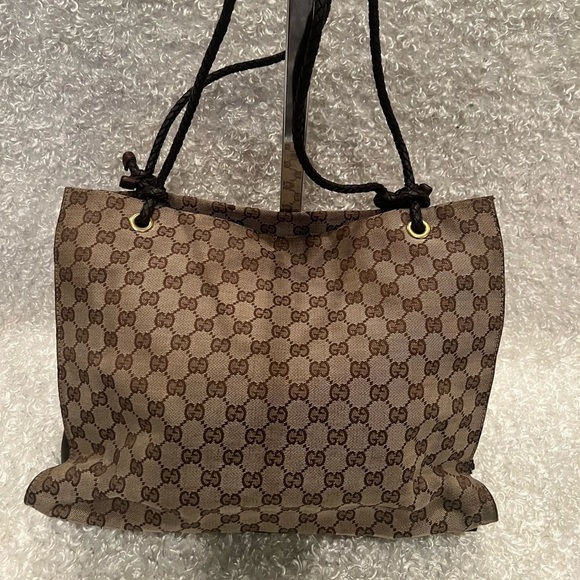 Gucci Tote GG Biege Dark Jacquard Leather Brown Shoulder Bag - Picture 1 of 16